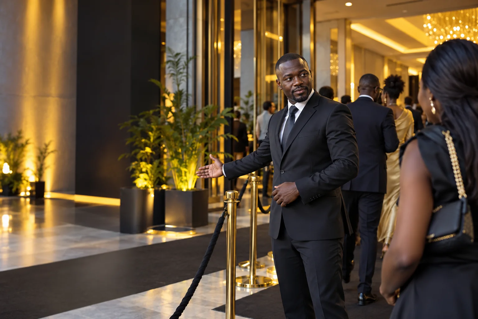Security services 29 Illustrative security professional coordinating conference arrivals