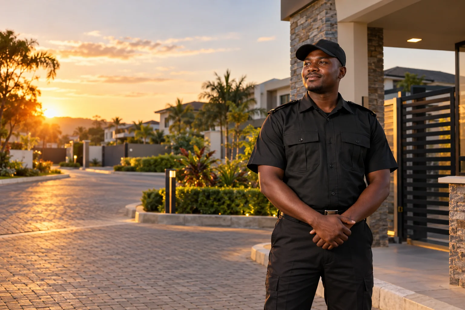 Third Open Eye Security Services 7 Illustrative security officer at a residential entrance